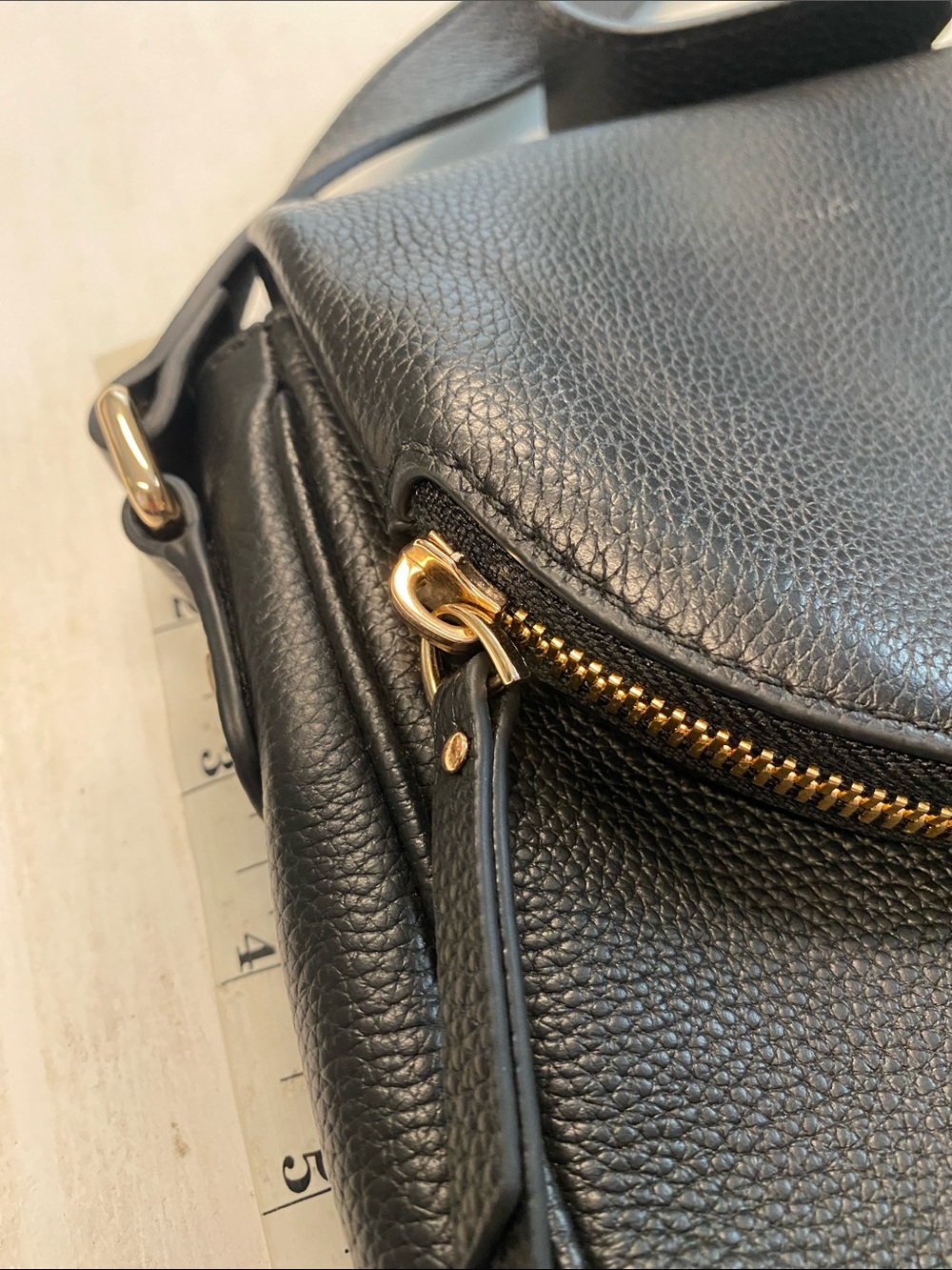 Quince Black Italian Leather Crossbody Bag with Gold Hardware Crossbody - Picture 7 of 10